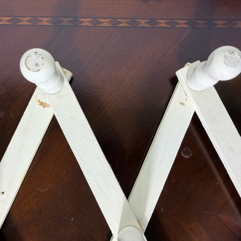 Vintage Accordion 10 Peg Rack Expandable White Wood Wall Mount Rustic Farmhouse